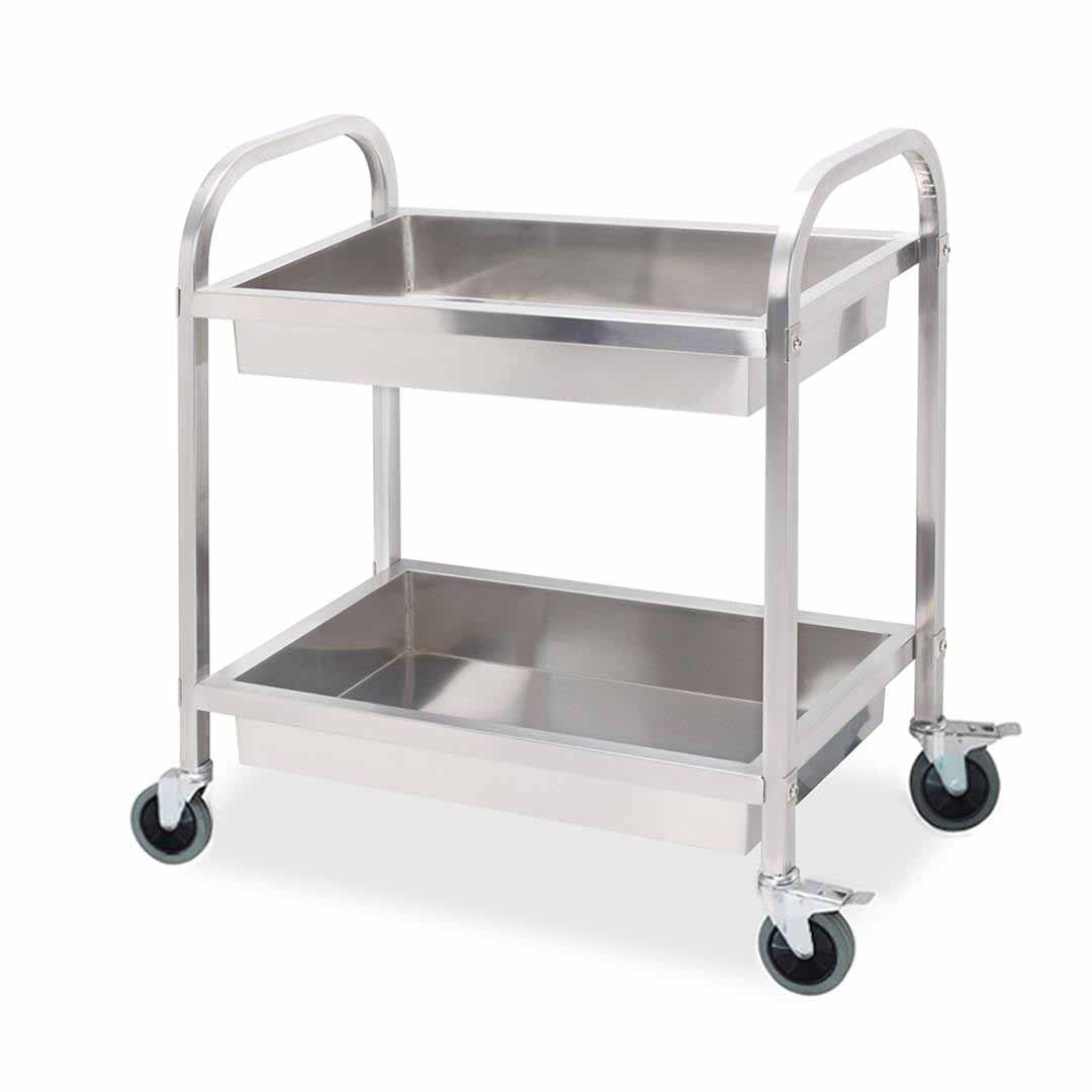 SOGA 2 Tier 75x40x83cm Stainless Steel Kitchen Trolley Bowl Collect Service Food Cart Small - Cafe Supply