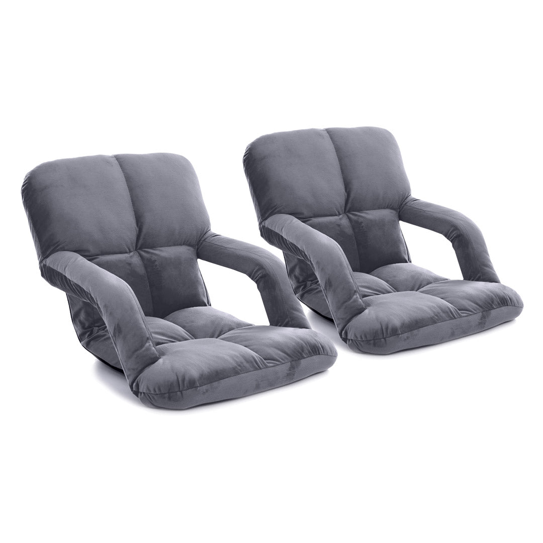 SOGA 2X Foldable Lounge Cushion Adjustable Floor Lazy Recliner Chair with Armrest Grey - Cafe Supply