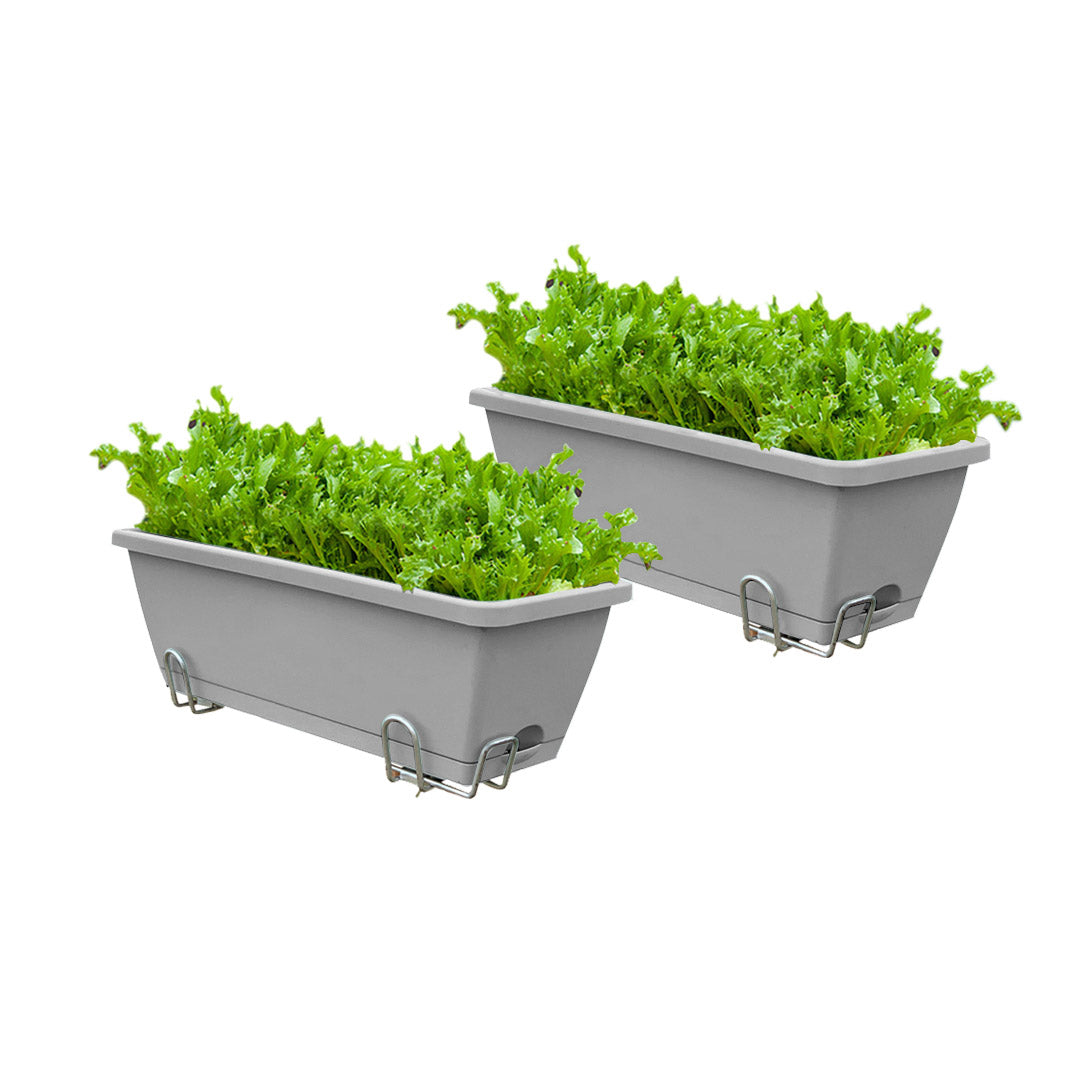 SOGA 49.5cm Gray Rectangular Planter Vegetable Herb Flower Outdoor Plastic Box with Holder Balcony Garden Decor Set of 2 - Cafe Supply