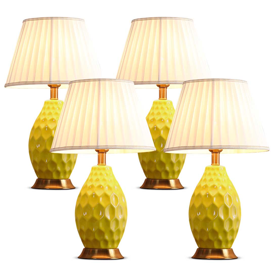 SOGA 4X Textured Ceramic Oval Table Lamp with Gold Metal Base Yellow - Cafe Supply