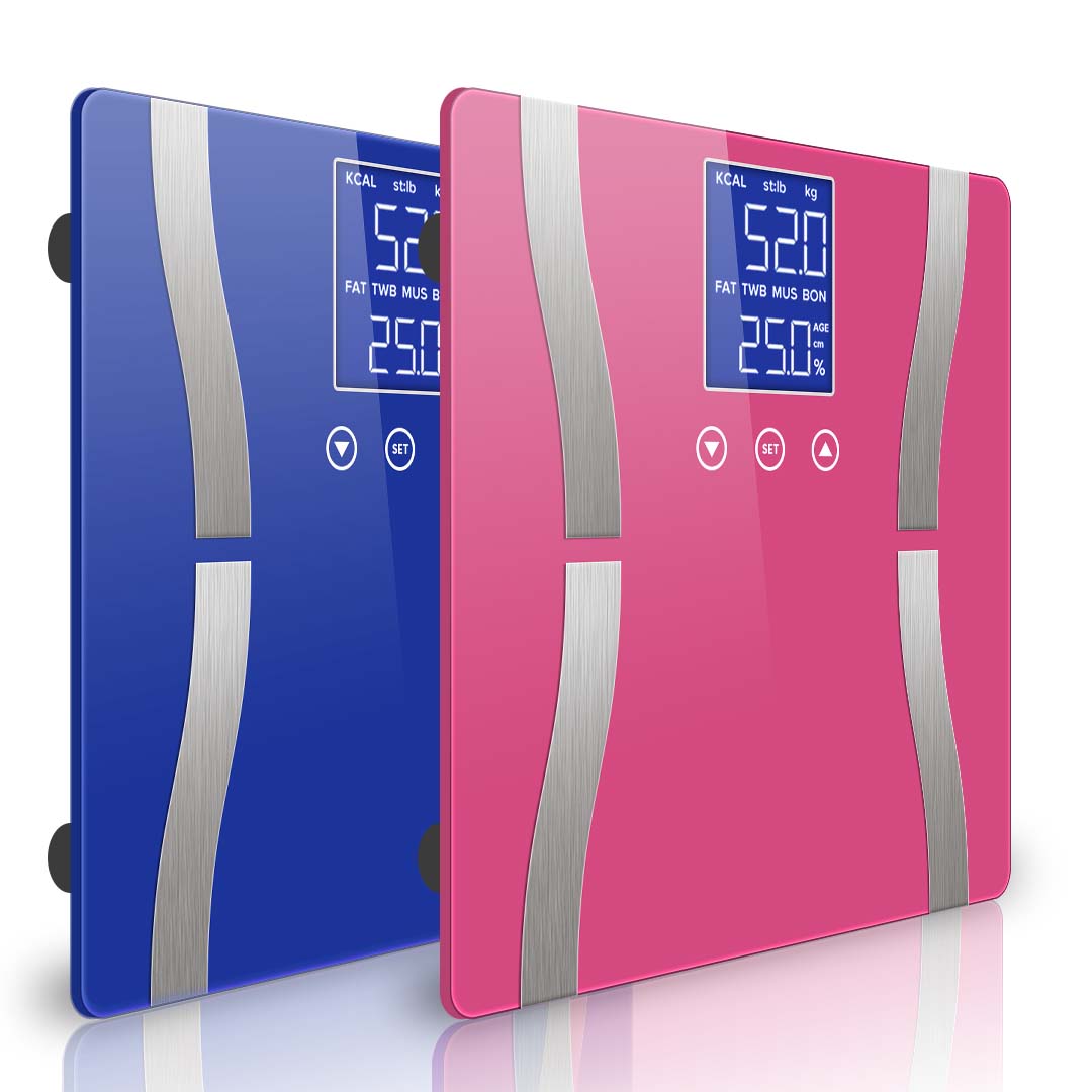 SOGA 2X Glass LCD Digital Body Fat Scale Bathroom Electronic Gym Water Weighing Scales Blue/Pink - Cafe Supply