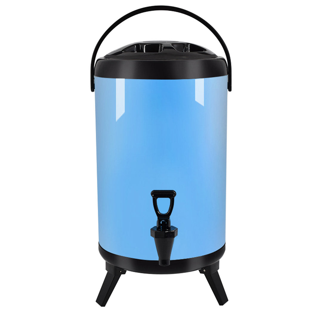 SOGA 14L Stainless Steel Insulated Milk Tea Barrel Hot and Cold Beverage Dispenser Container with Faucet Blue - Cafe Supply
