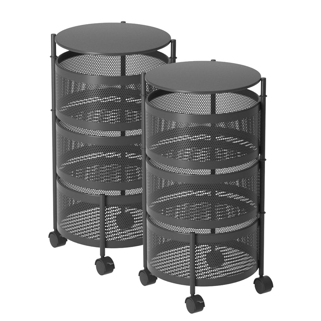SOGA 2X 3 Tier Steel Round Rotating Kitchen Cart Multi-Functional Shelves Portable Storage Organizer with Wheels - Cafe Supply
