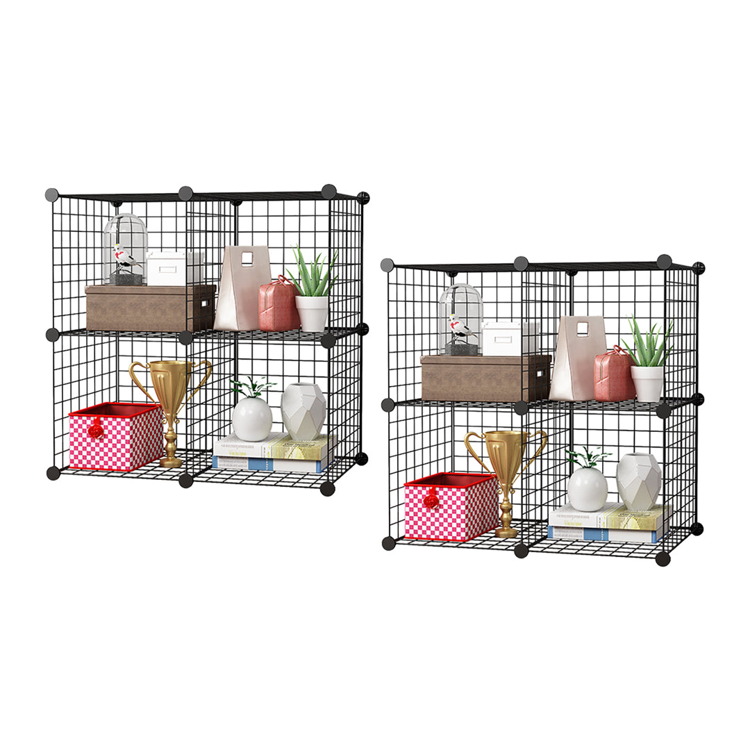 SOGA 2X Black Portable 4-Cube Storage Organiser Foldable DIY Modular Grid Space Saving Shelf - Cafe Supply