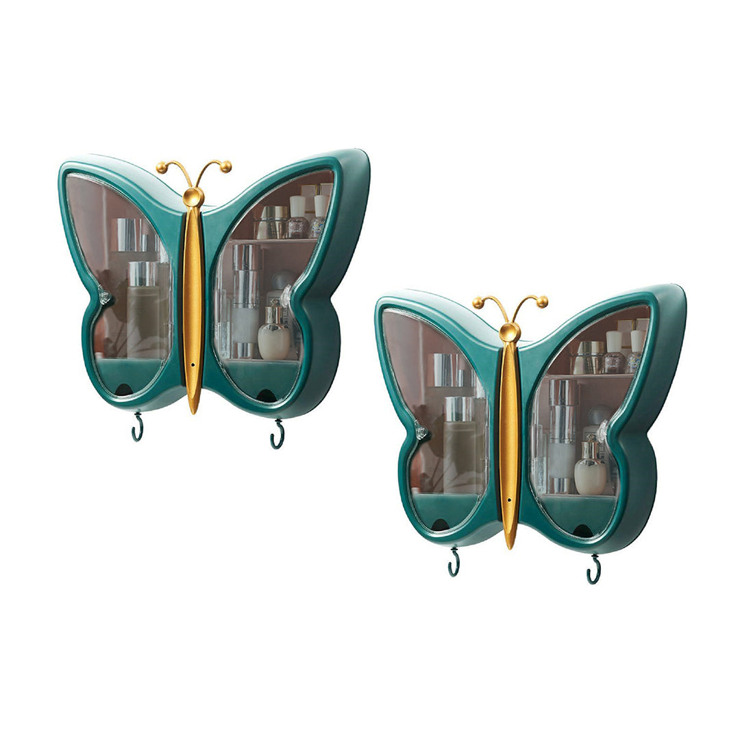 SOGA 2X Green Butterfly Shape Wall-Mounted Makeup Organiser Dustproof Waterproof Bathroom Storage Box Home Decor - Cafe Supply