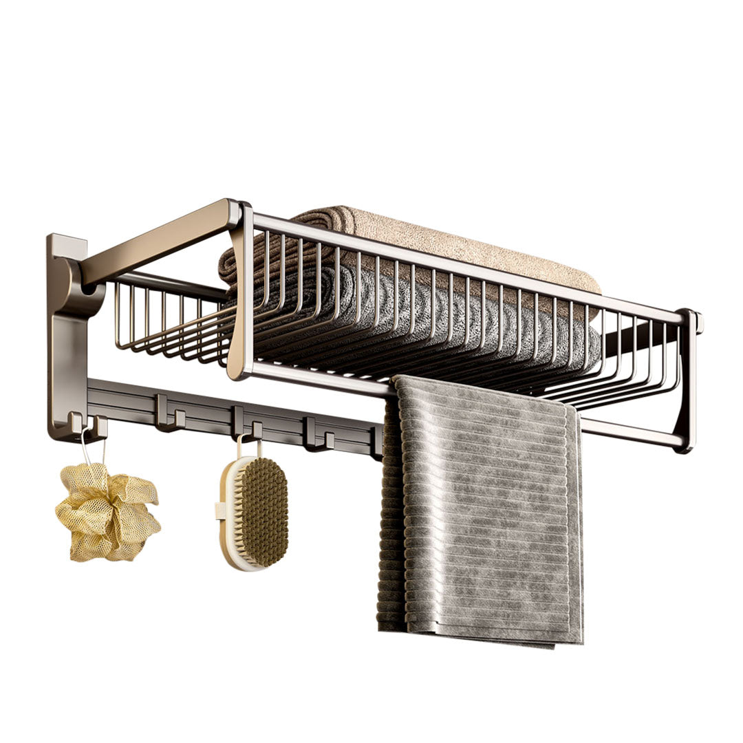 SOGA 51cm Wall-Mounted Double Pole Towel Holder Bathroom Organiser Rail Hanger with Hooks - Cafe Supply