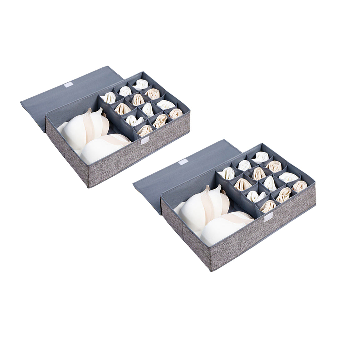SOGA 2X Grey Flip Top Underwear Storage Box Foldable Wardrobe Partition Drawer Home Organiser - Cafe Supply