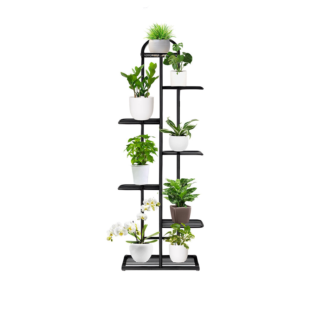 SOGA 7 Tier 8 Pots Black Metal Plant Stand Flowerpot Display Shelf Rack Indoor Home Office Decor - Cafe Supply