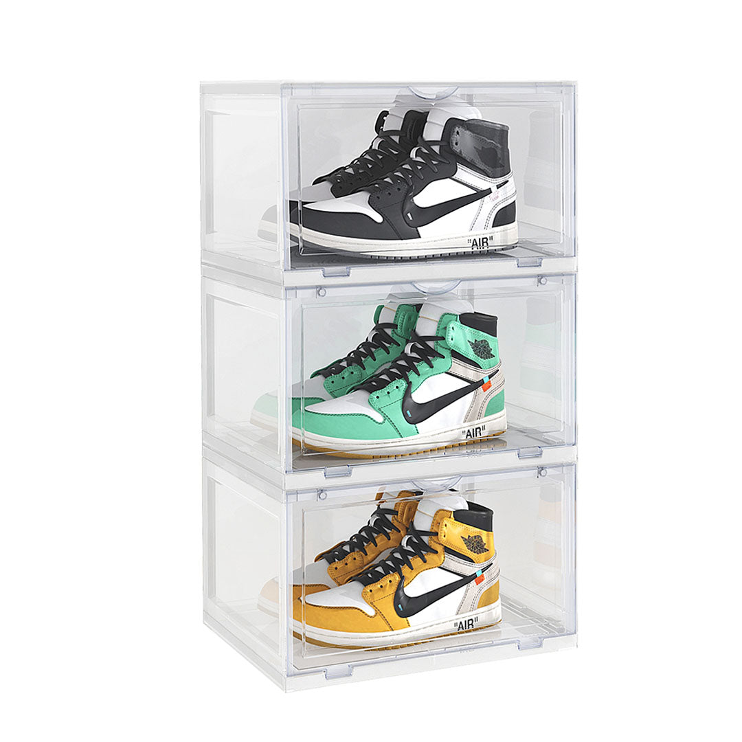 SOGA 3 Tier Transparent Portable Shoe Organiser Sneaker Footwear Folding Plastic Bin Stackable Storage Box with Magnetic Door - Cafe Supply
