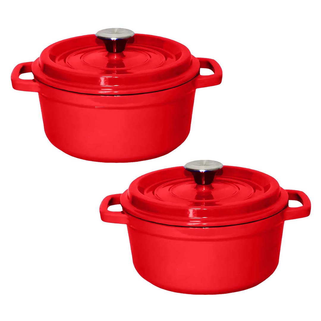 SOGA 2X Cast Iron 24cm Enamel Porcelain Stewpot Casserole Stew Cooking Pot With Lid Red - Cafe Supply