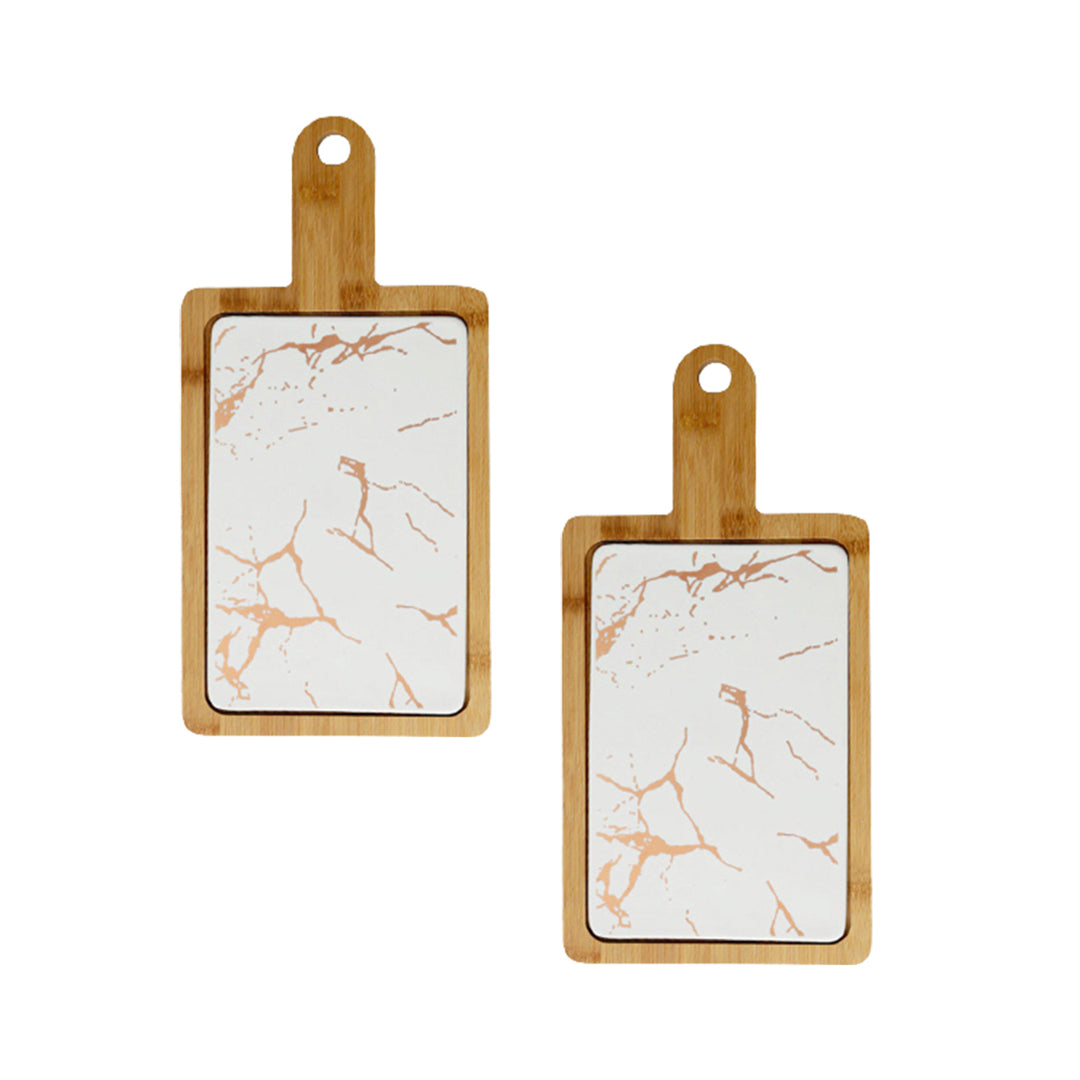 SOGA 2X 33.5cm White Square Wooden Serving Tray Slate Steak Serving Platter Chopping Board Paddle Home Decor - Cafe Supply