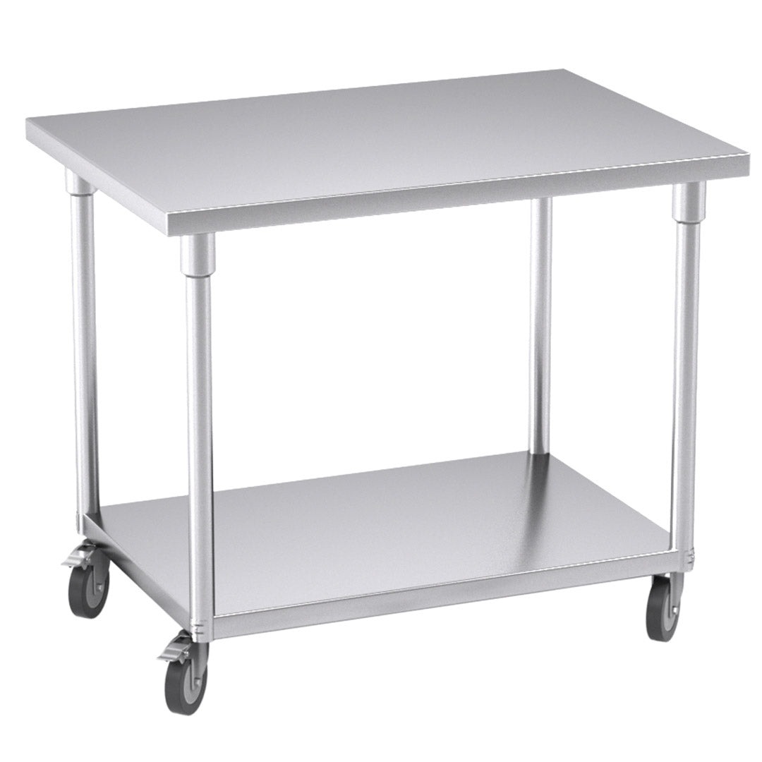 SOGA 100cm Commercial Catering Kitchen Stainless Steel Prep Work Bench Table with Wheels - Cafe Supply