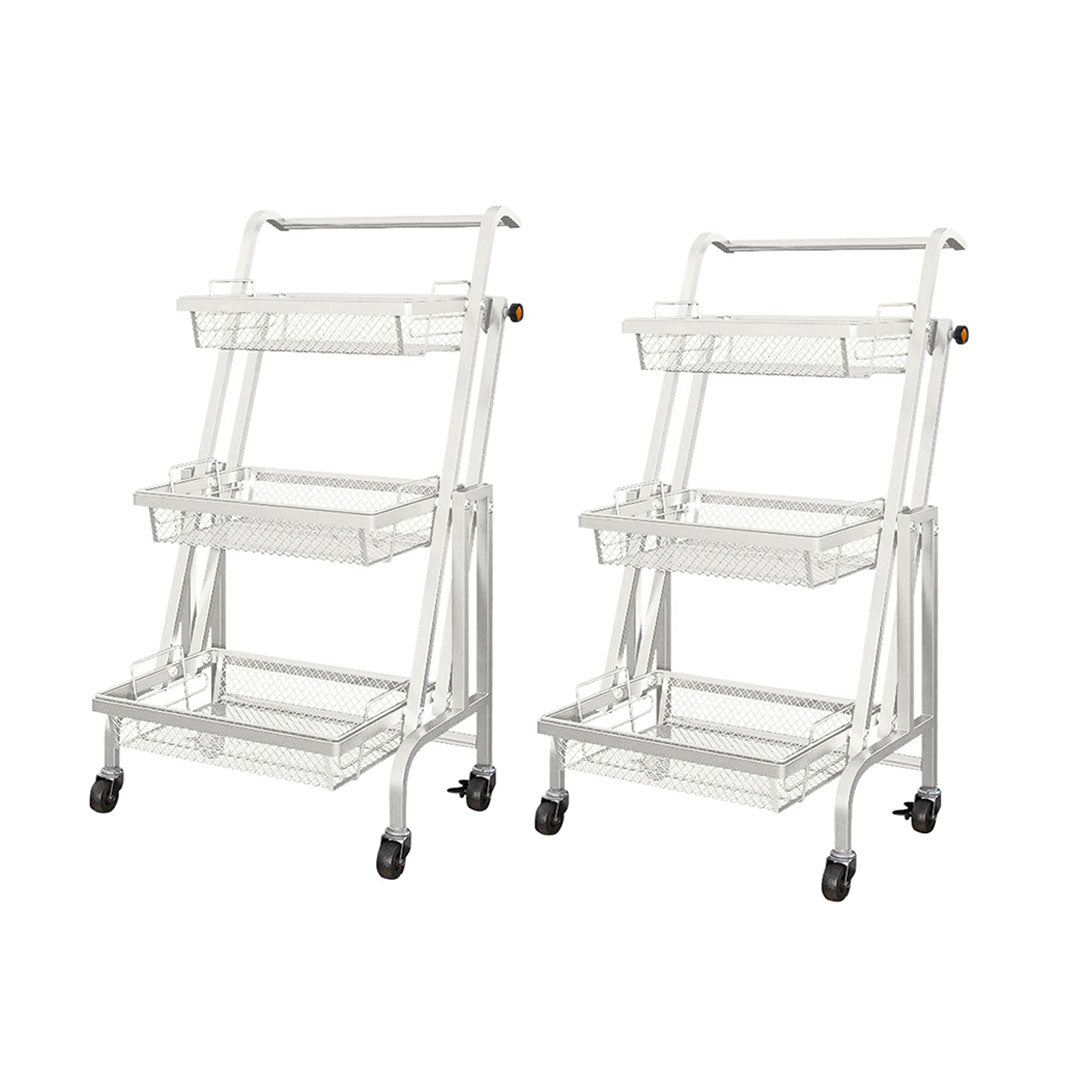 SOGA 2X 3 Tier Steel White Adjustable Kitchen Cart Multi-Functional Shelves Portable Storage Organizer with Wheels - Cafe Supply