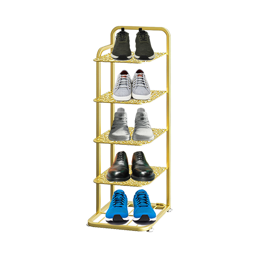 SOGA 5 Tier Gold Plated Metal Shoe Organizer Space Saving Portable Footwear Storage Shelf - Cafe Supply