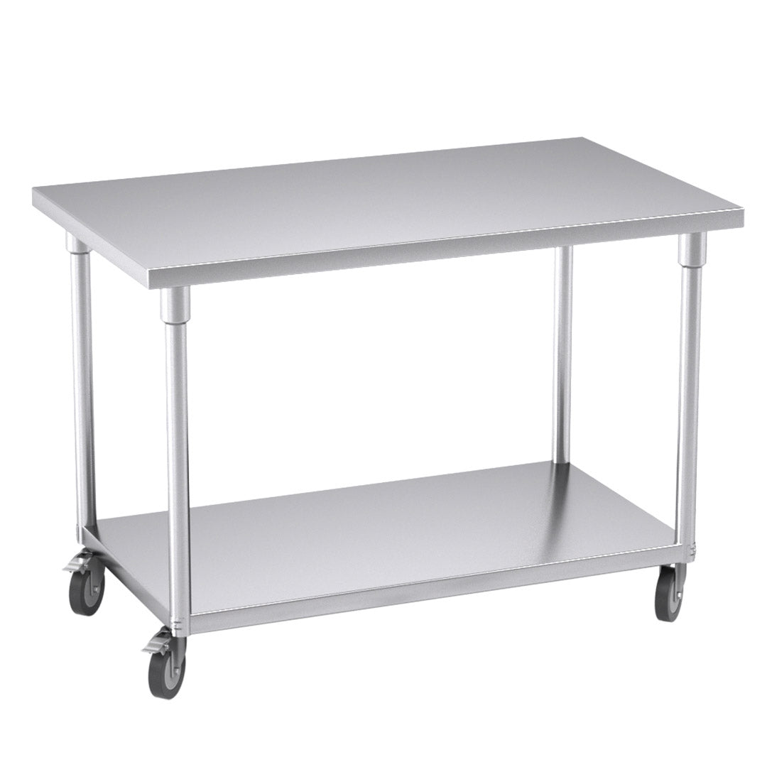 SOGA 120cm Commercial Catering Kitchen Stainless Steel Prep Work Bench Table with Wheels - Cafe Supply