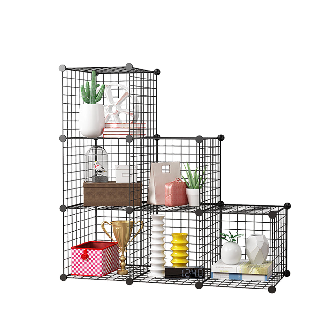 SOGA Black Portable 6-Cube 3 Column Storage Organiser Foldable DIY Modular Grid Space Saving Shelf - Cafe Supply