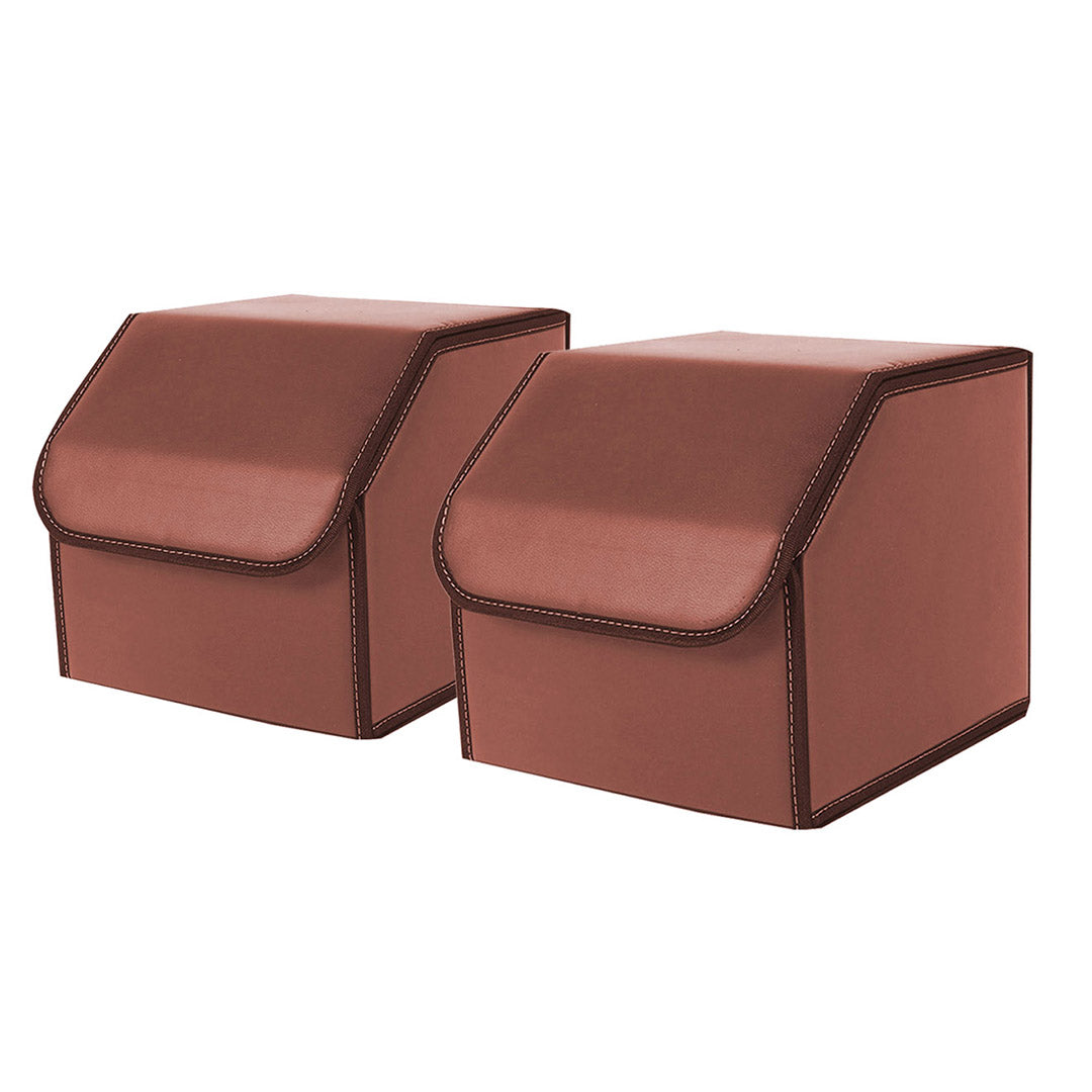 SOGA 2X Leather Car Boot Collapsible Foldable Trunk Cargo Organizer Portable Storage Box Coffee Small - Cafe Supply