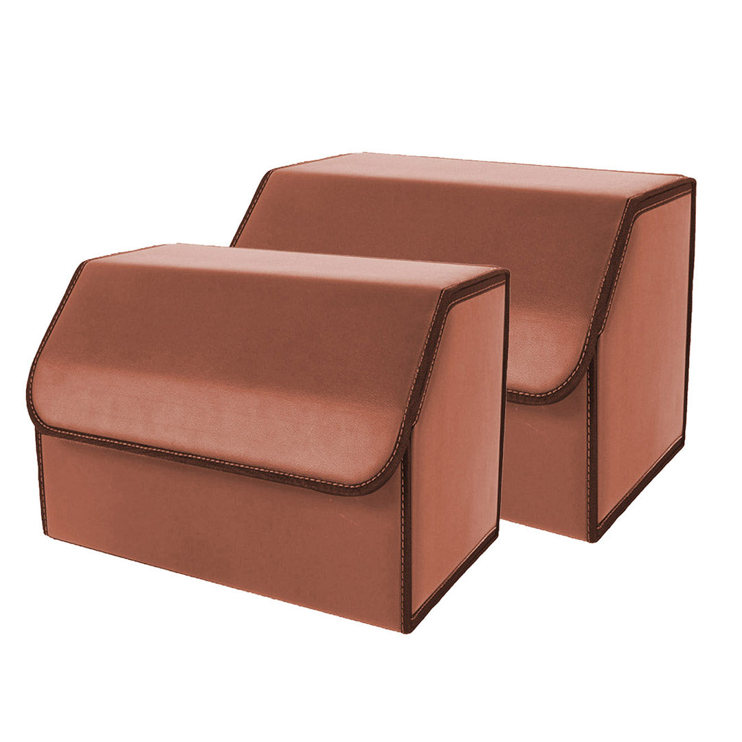 SOGA 2X Leather Car Boot Collapsible Foldable Trunk Cargo Organizer Portable Storage Box Coffee Medium - Cafe Supply