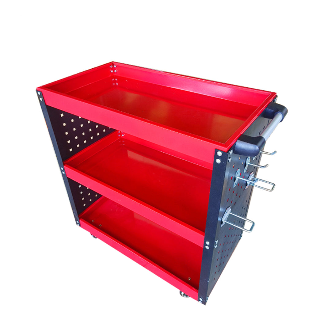 SOGA 3 Tier Tool Storage Cart Portable Service Utility Heavy Duty Mobile Trolley with Hooks Red - Cafe Supply