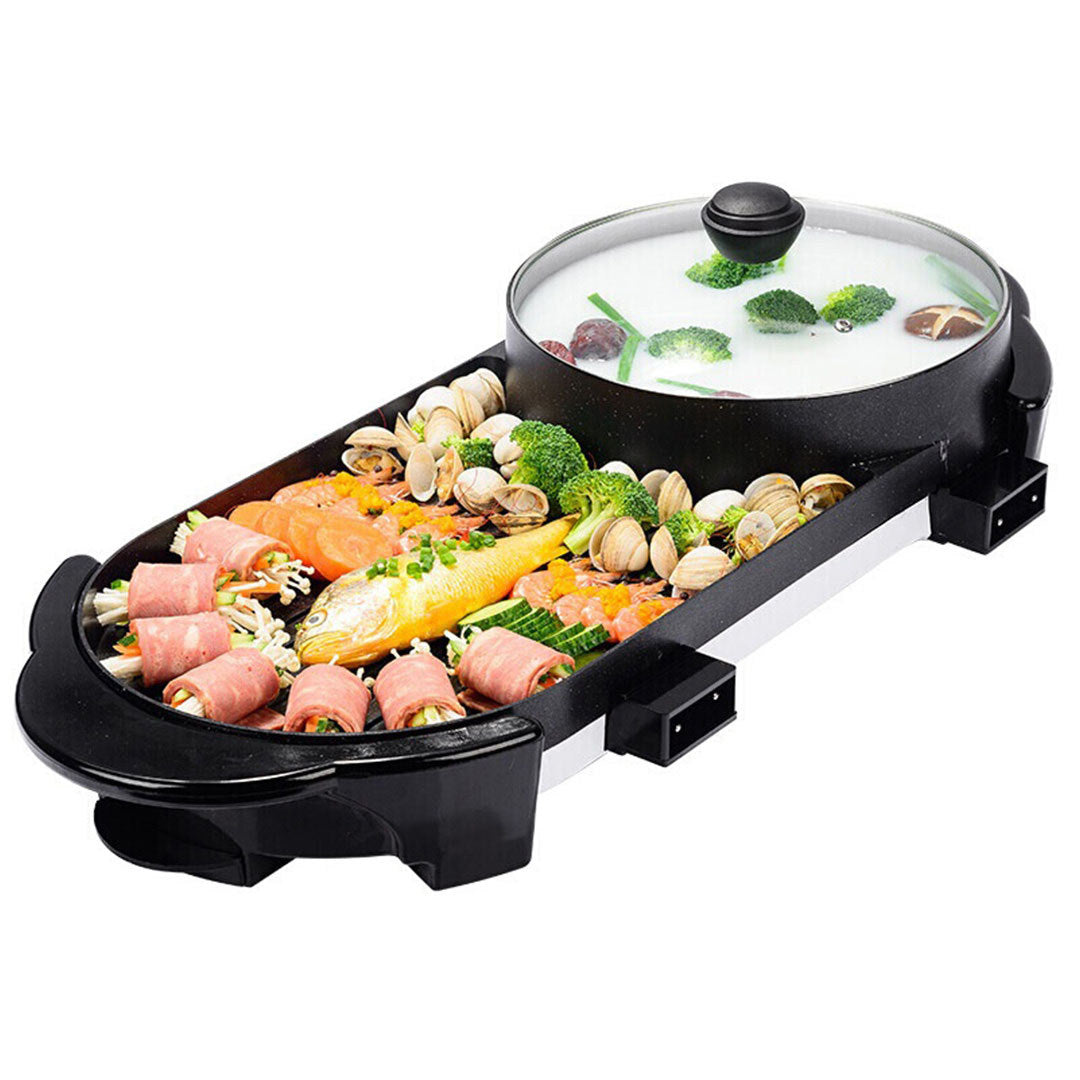 SOGA 2 in 1 Electric Non-Stick BBQ Teppanyaki Grill Plate Steamboat Hotpot 2-8 Person - Cafe Supply