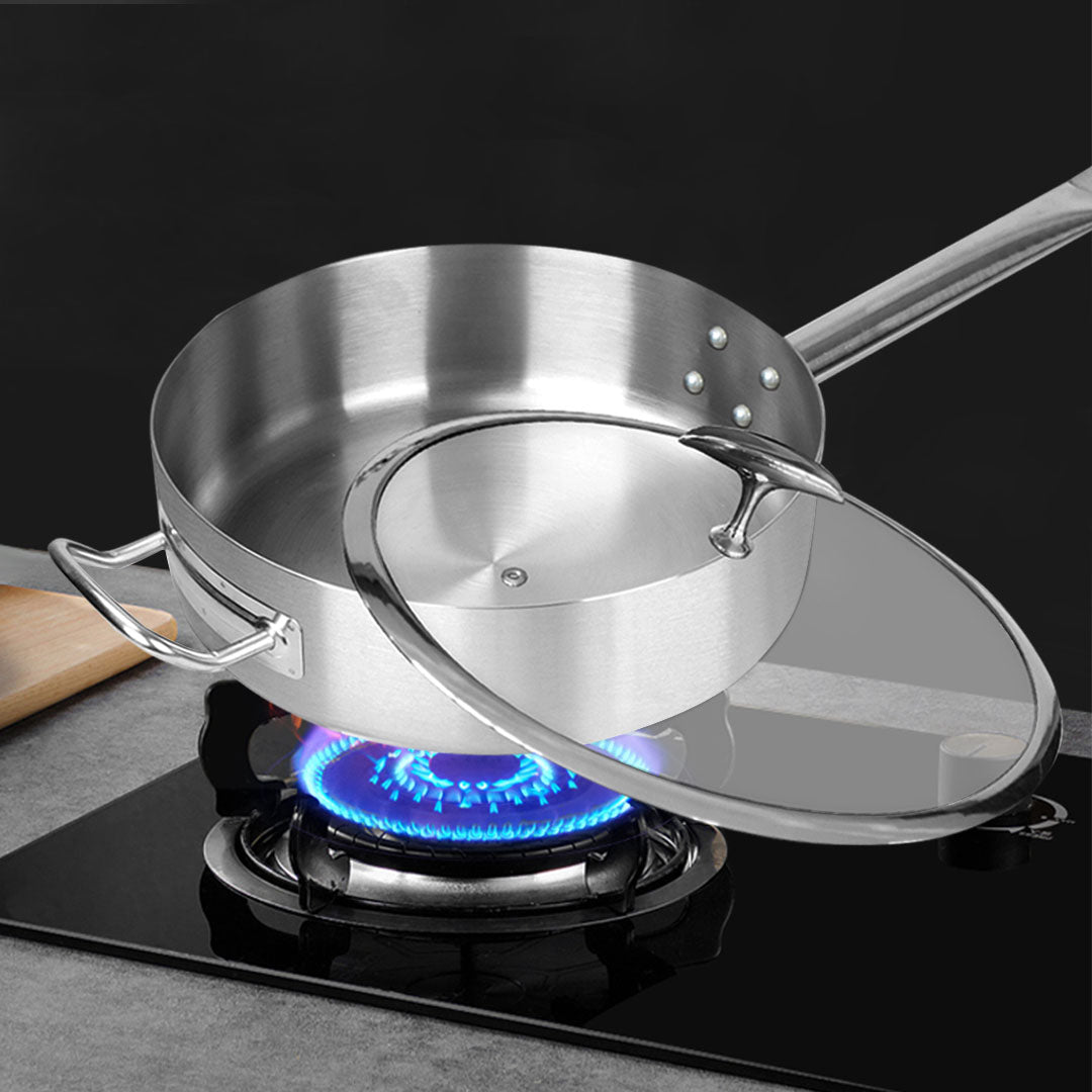 SOGA 2X 30cm Stainless Steel Saucepan Sauce pan with Glass Lid and Helper Handle Triple Ply Base Cookware - Cafe Supply