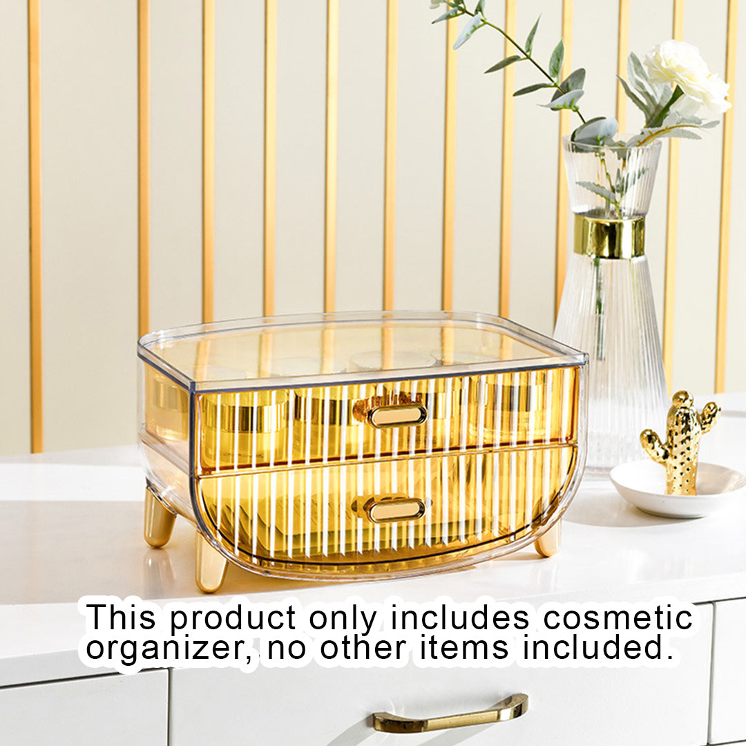 SOGA 2 Tier Golden Yellow Multifunctional Countertop Cosmetic Storage Makeup Skincare Holder Jewelry Cabinet Bathroom Desk Drawer Vanity Organiser - Cafe Supply