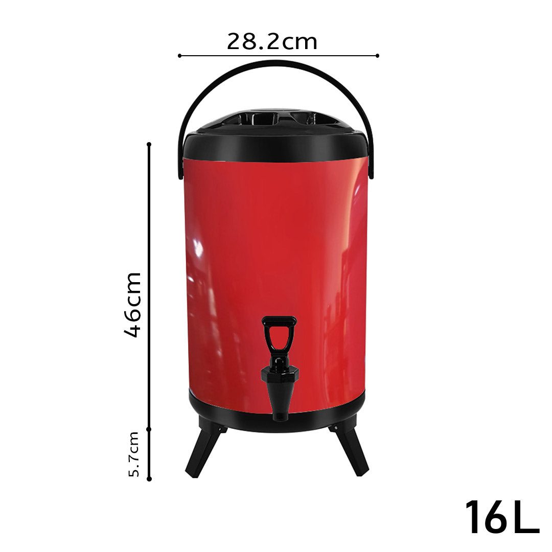 SOGA 16L Stainless Steel Insulated Milk Tea Barrel Hot and Cold Beverage Dispenser Container with Faucet Red - Cafe Supply