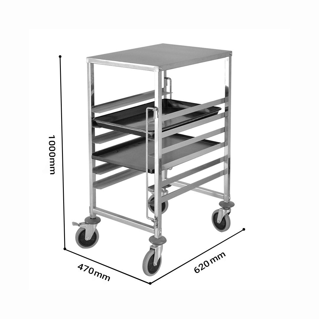 SOGA Gastronorm Trolley 7 Tier Stainless Steel Bakery Trolley Suits 60cmx40cm Tray with Working Surface - Cafe Supply