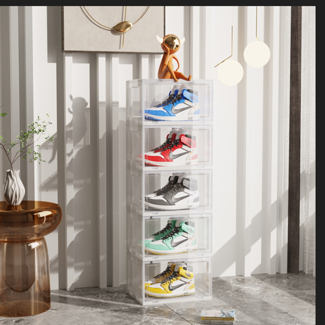 SOGA 2X 5 Tier Transparent Portable Shoe Organiser Sneaker Footwear Folding Plastic Bin Stackable Storage Box with Magnetic Door - Cafe Supply