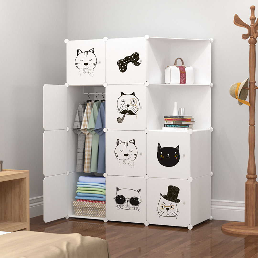 SOGA 10 Cubes White Portable Wardrobe Divide-Grid Modular Storage Organiser Foldable Closet with Doors - Cafe Supply