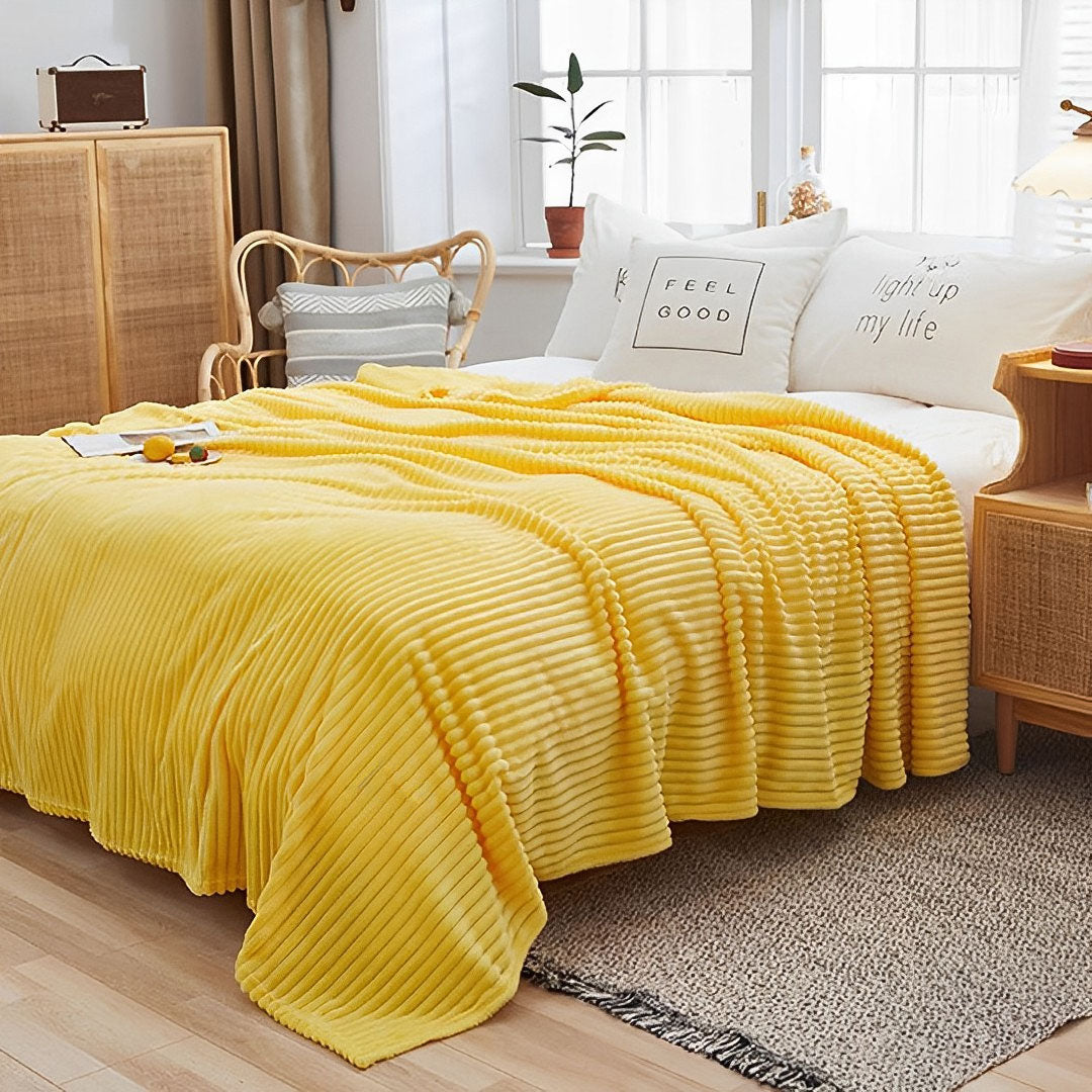 SOGA 2X Yellow Throw Blanket Warm Cozy Striped Pattern Thin Flannel Coverlet Fleece Bed Sofa Comforter - Cafe Supply