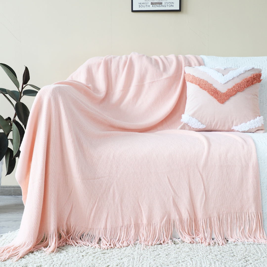 SOGA 2X Pink Acrylic Knitted Throw Blanket Solid Fringed Warm Cozy Woven Cover Couch Bed Sofa Home Decor - Cafe Supply