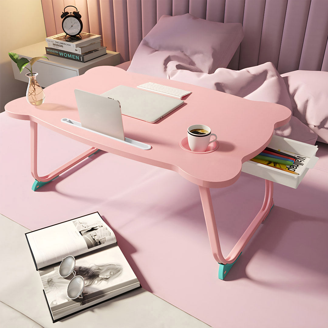 SOGA 2X Pink Portable Bed Table Adjustable Folding Mini Desk With Mini Drawer and Cup-Holder Home Decor - Cafe Supply