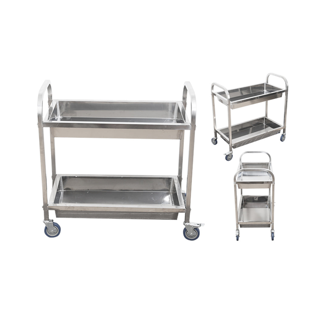 SOGA 2X 2 Tier 75x40x83cm Stainless Steel Kitchen Trolley Bowl Collect Service Food Cart Small - Cafe Supply