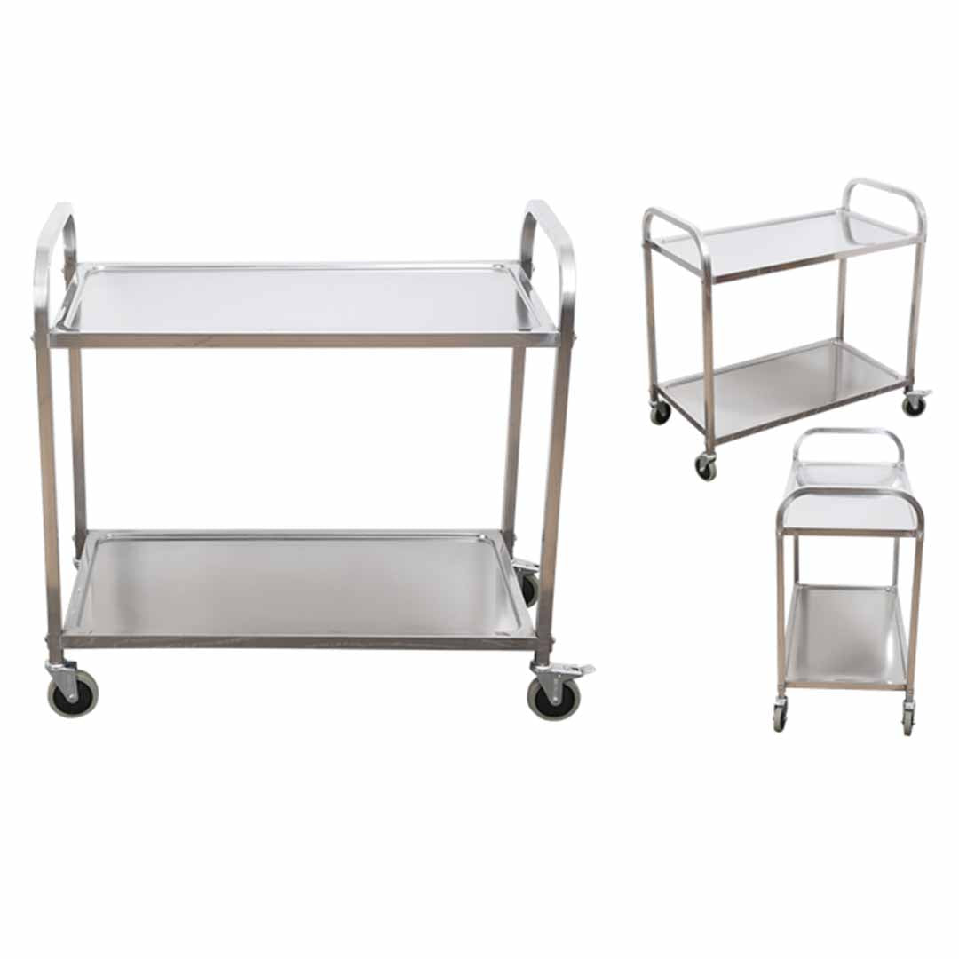 SOGA 2 Tier 85x45x90cm Stainless Steel Kitchen Dining Food Cart Trolley Utility Medium - Cafe Supply