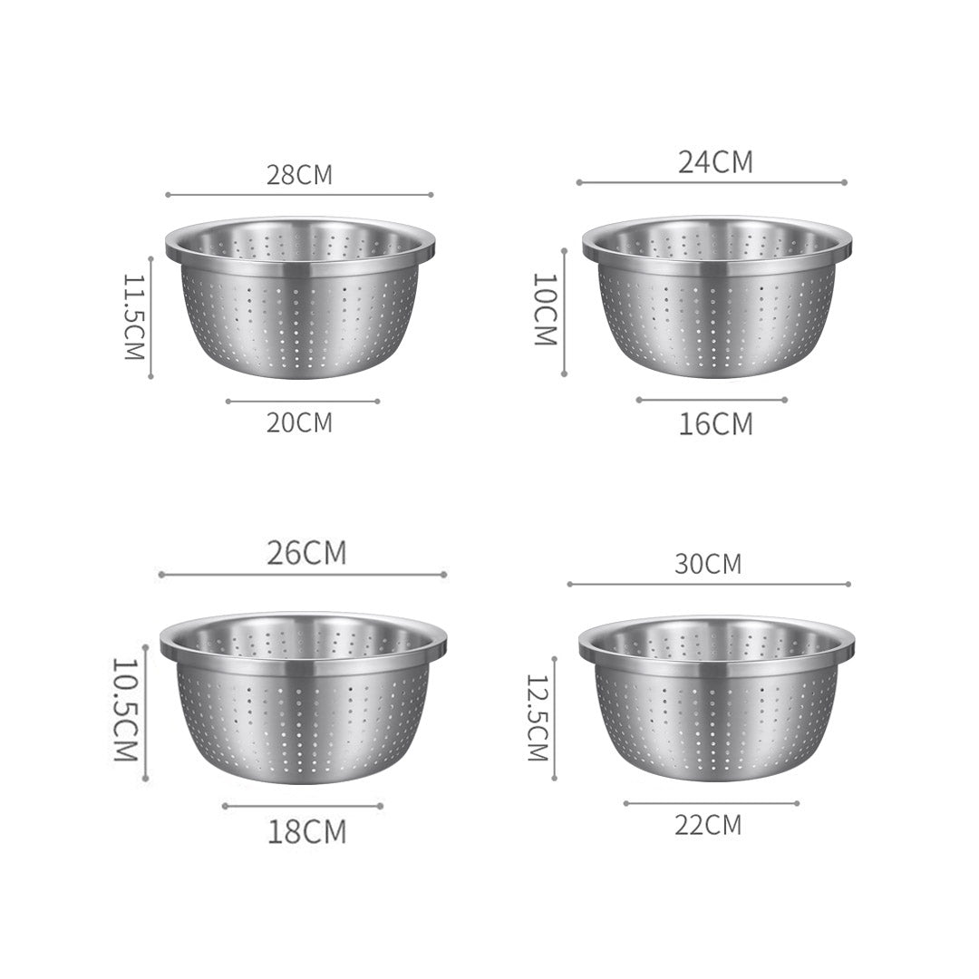 SOGA 2X Stainless Steel Nesting Basin Colander Perforated Kitchen Sink Washing Bowl Metal Basket Strainer Set of 4 - Cafe Supply