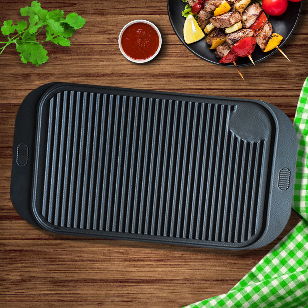 SOGA 2X 47cm Cast Iron Ridged Griddle Hot Plate Grill Pan BBQ Stovetop - Cafe Supply