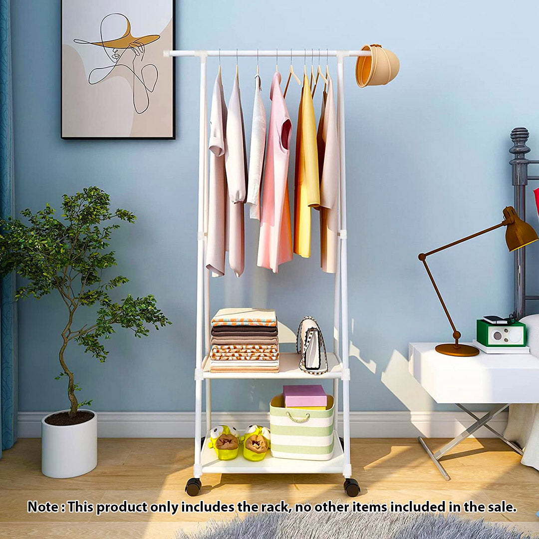 SOGA 2-in-1 Organiser Clothes Shoe Rack Space-Saving Triangular Storage with Wheels White - Cafe Supply