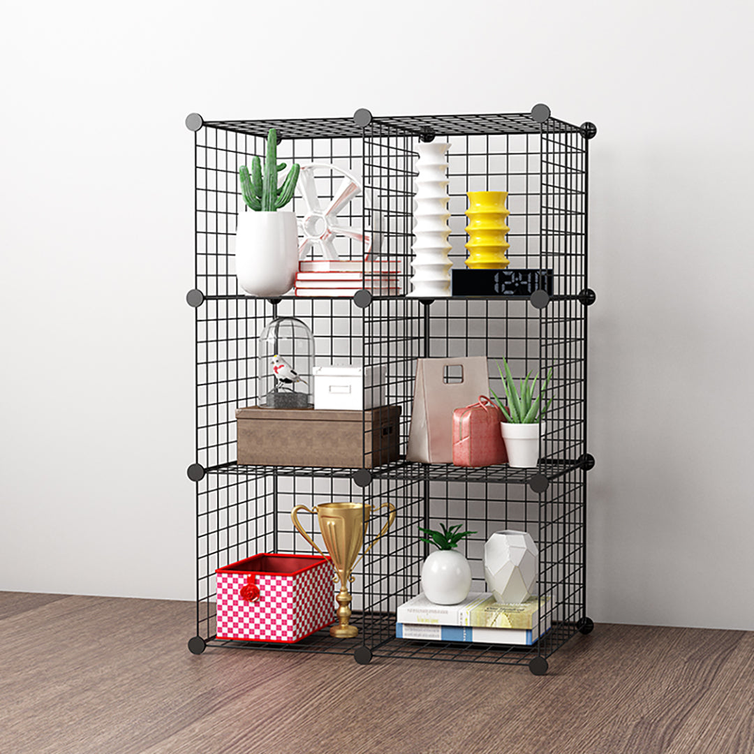 SOGA 2X Black Portable 6-Cube Storage Organiser Foldable DIY Modular Grid Space Saving Shelf - Cafe Supply