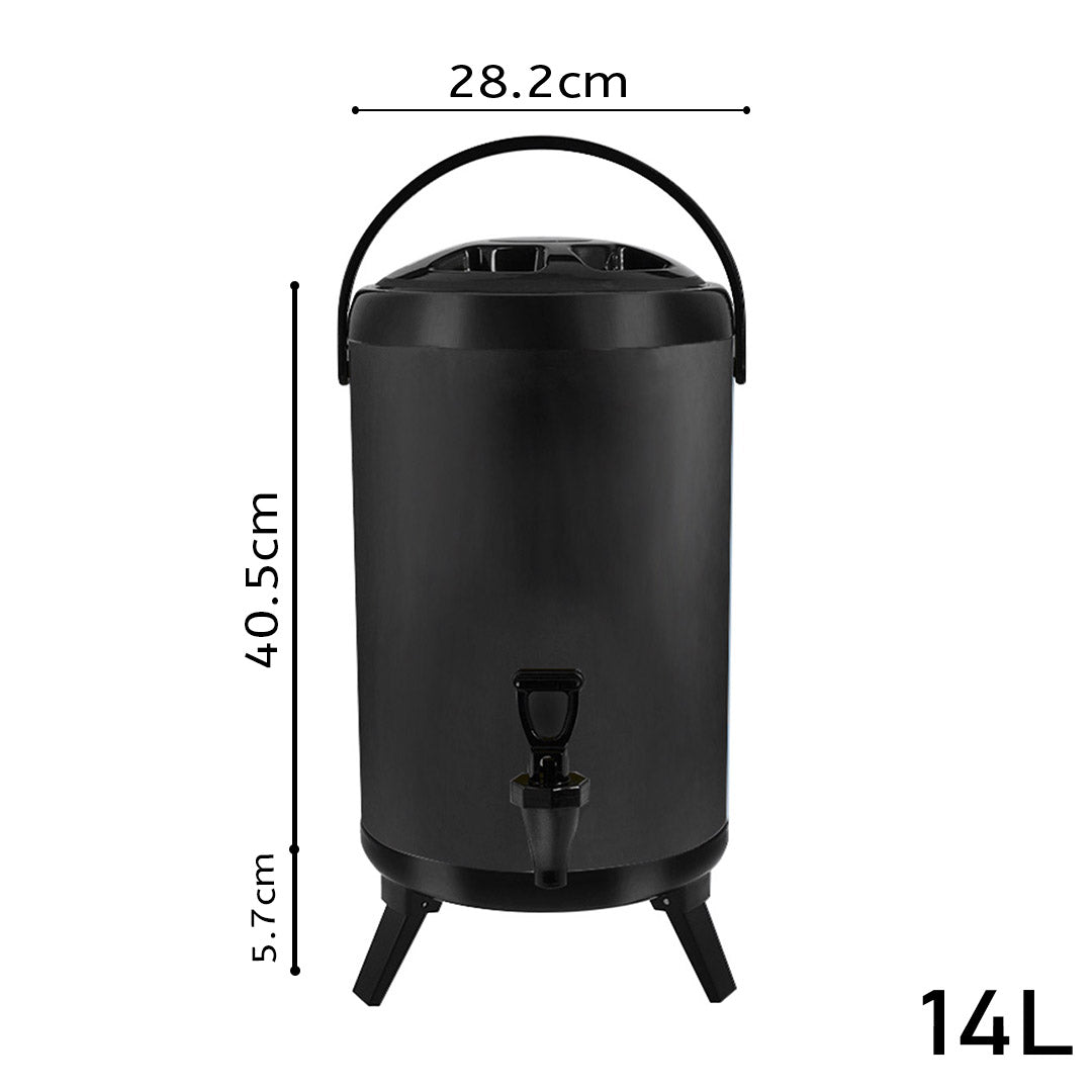 SOGA 2X 14L Stainless Steel Insulated Milk Tea Barrel Hot and Cold Beverage Dispenser Container with Faucet Black - Cafe Supply