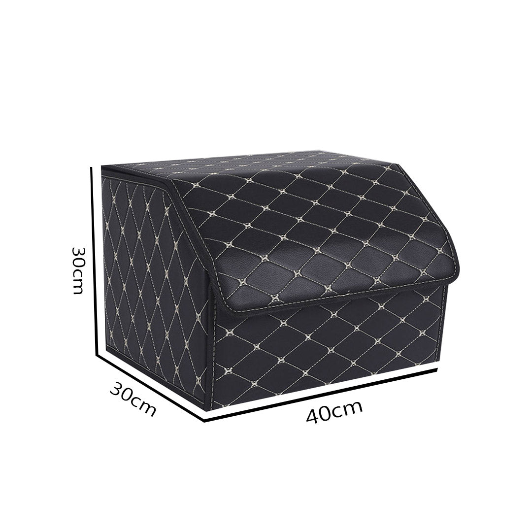 SOGA Leather Car Boot Collapsible Foldable Trunk Cargo Organizer Portable Storage Box Black/Gold Stitch Medium - Cafe Supply