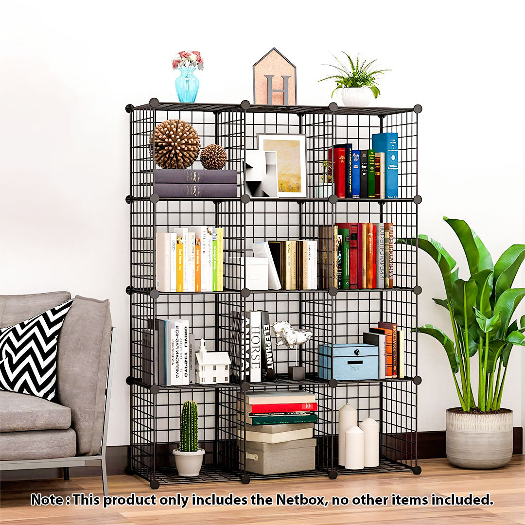 SOGA Black Portable 12-Cube Storage Organiser Foldable DIY Modular Grid Space Saving Shelf - Cafe Supply