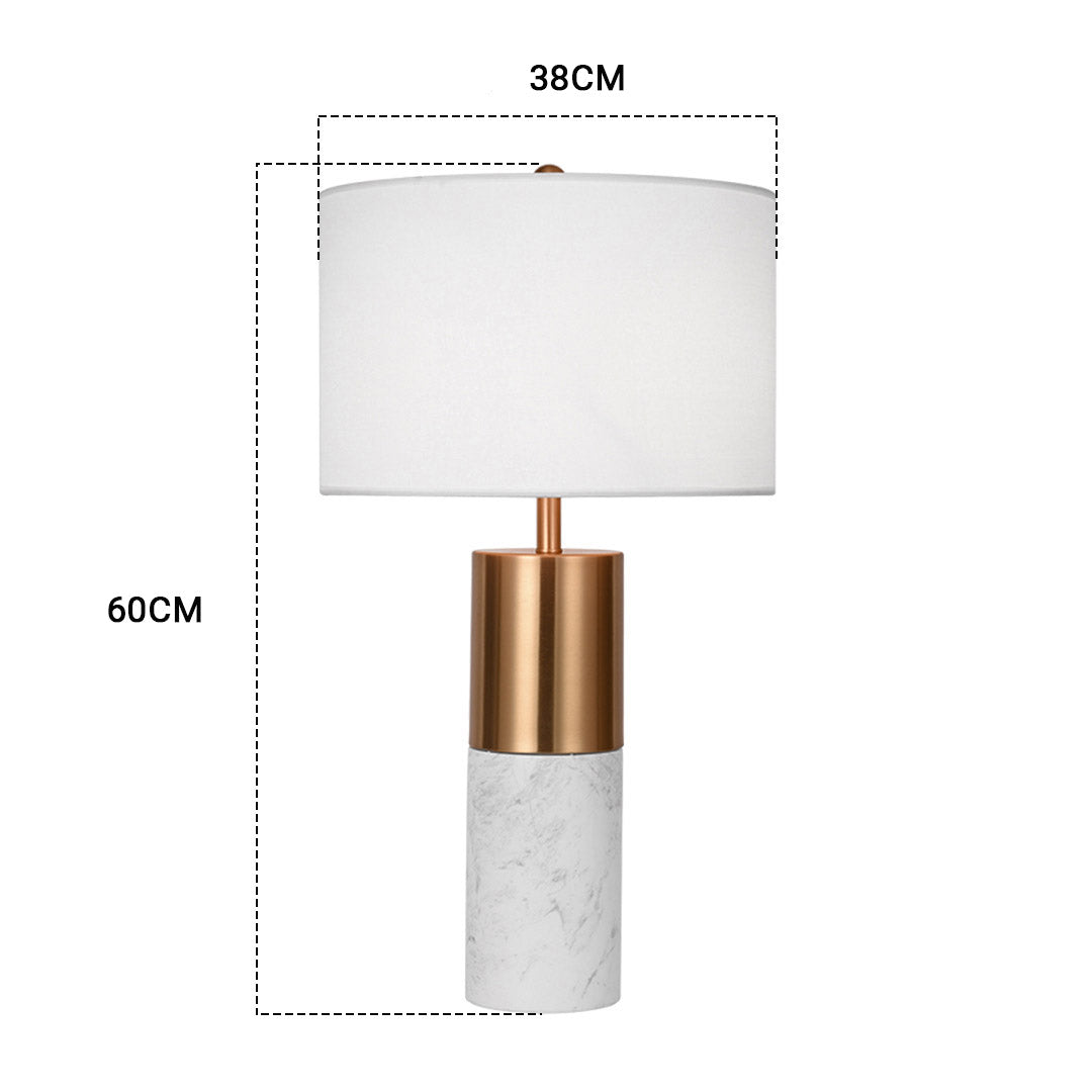 SOGA 60cm White Marble Bedside Modern Desk Table Lamp Living Room Shade with Cylinder Base - Cafe Supply