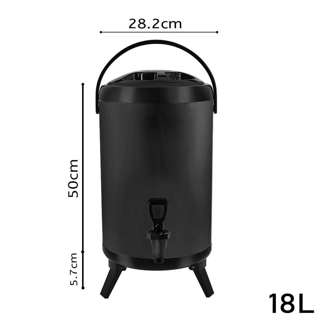SOGA 2X 18L Stainless Steel Insulated Milk Tea Barrel Hot and Cold Beverage Dispenser Container with Faucet Black - Cafe Supply
