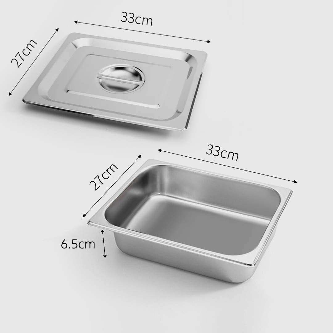 SOGA 6X Gastronorm GN Pan Full Size 1/2 GN Pan 6.5cm Deep Stainless Steel Tray With Lid - Cafe Supply