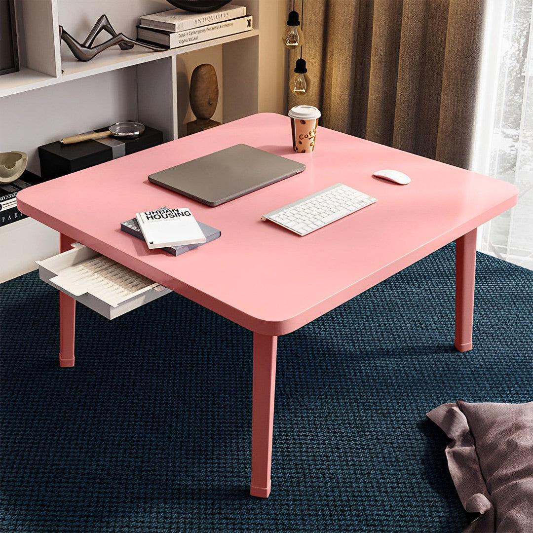 SOGA Pink Portable Floor Table Small Square Space-Saving Mini Desk Home Decor - Cafe Supply