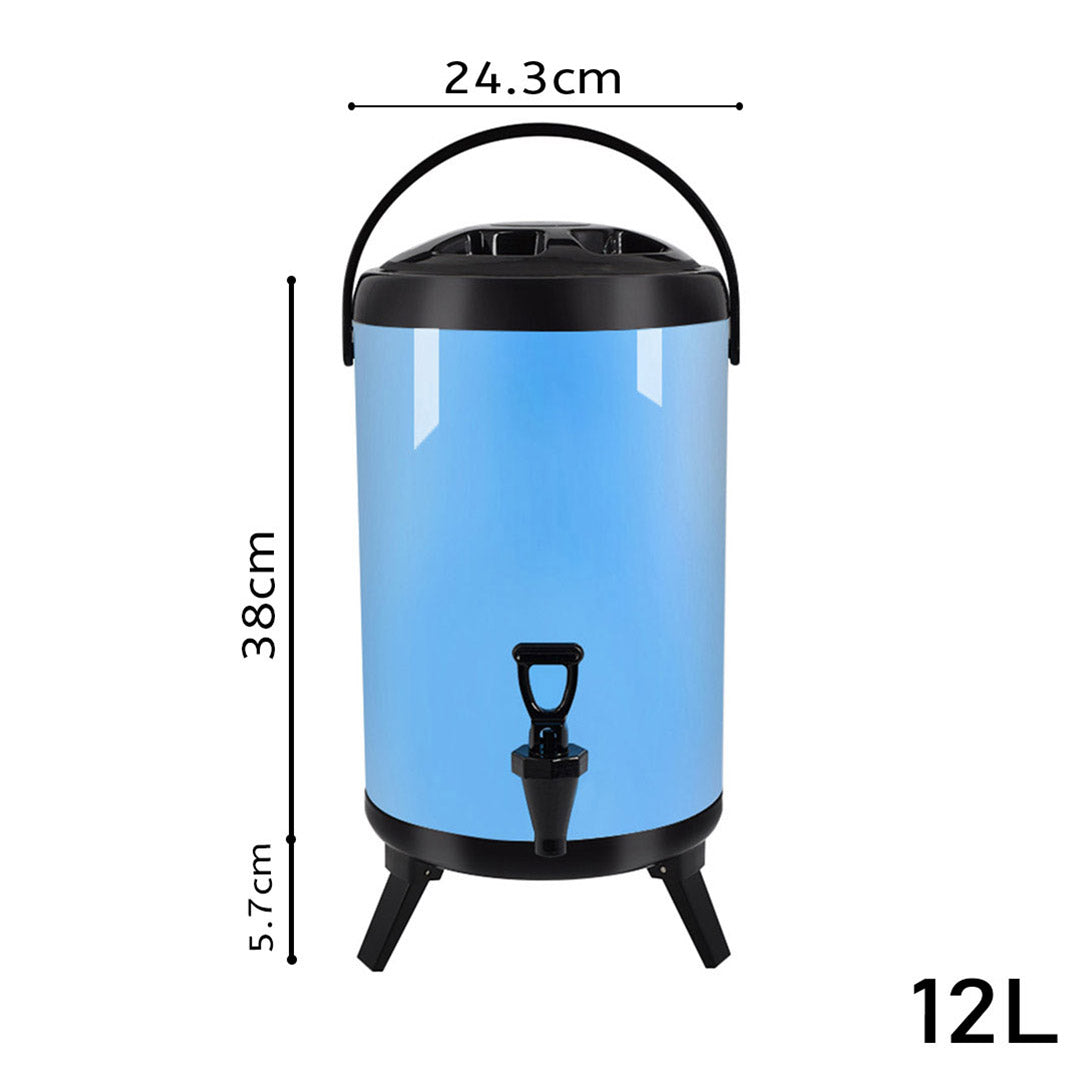 SOGA 2X 12L Stainless Steel Insulated Milk Tea Barrel Hot and Cold Beverage Dispenser Container with Faucet Blue - Cafe Supply