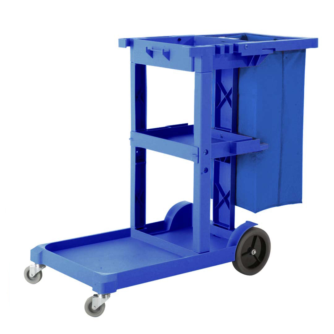 SOGA 3 Tier Multifunction Janitor Cleaning Waste Cart Trolley and Waterproof Bag Blue - Cafe Supply