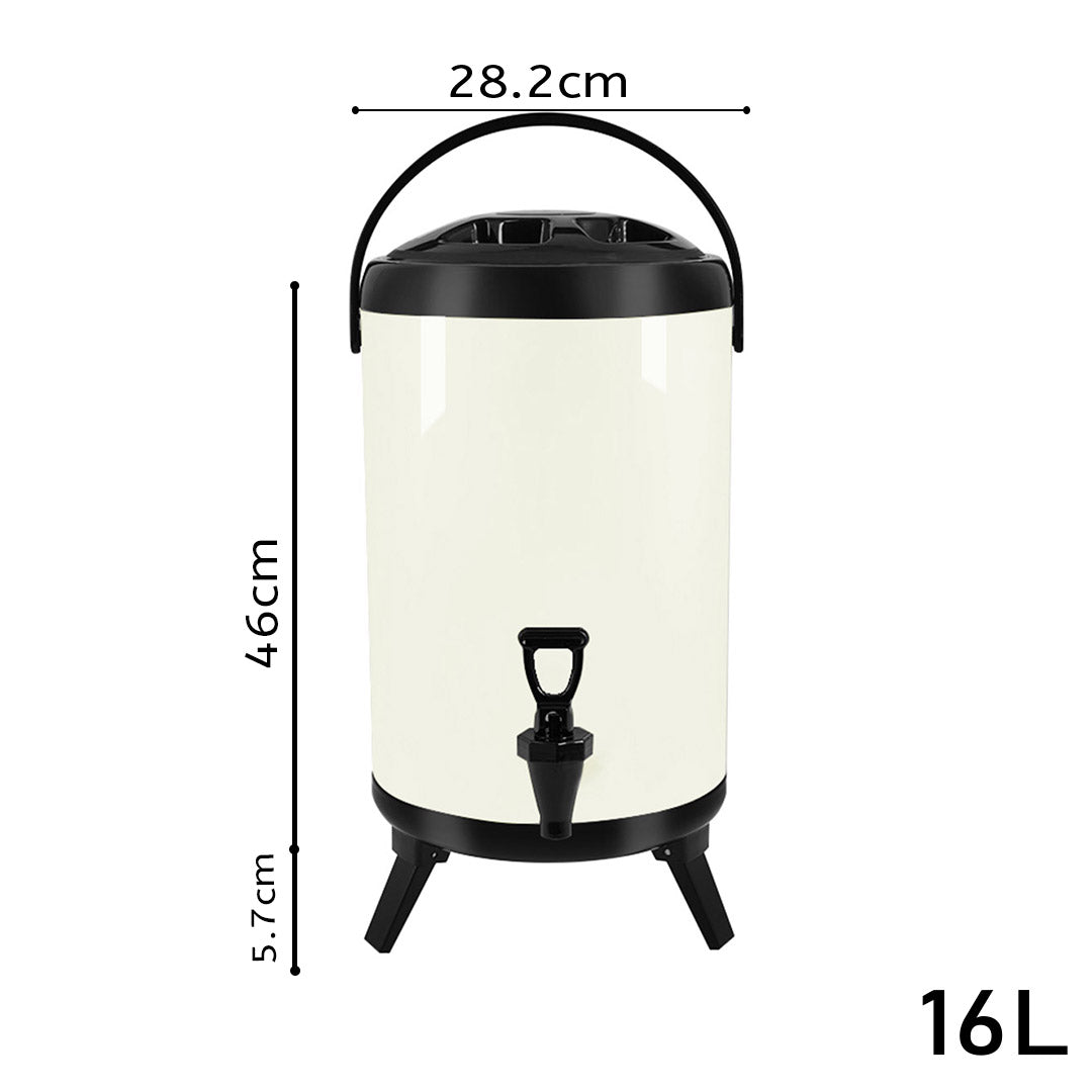 SOGA 2X 16L Stainless Steel Insulated Milk Tea Barrel Hot and Cold Beverage Dispenser Container with Faucet White - Cafe Supply