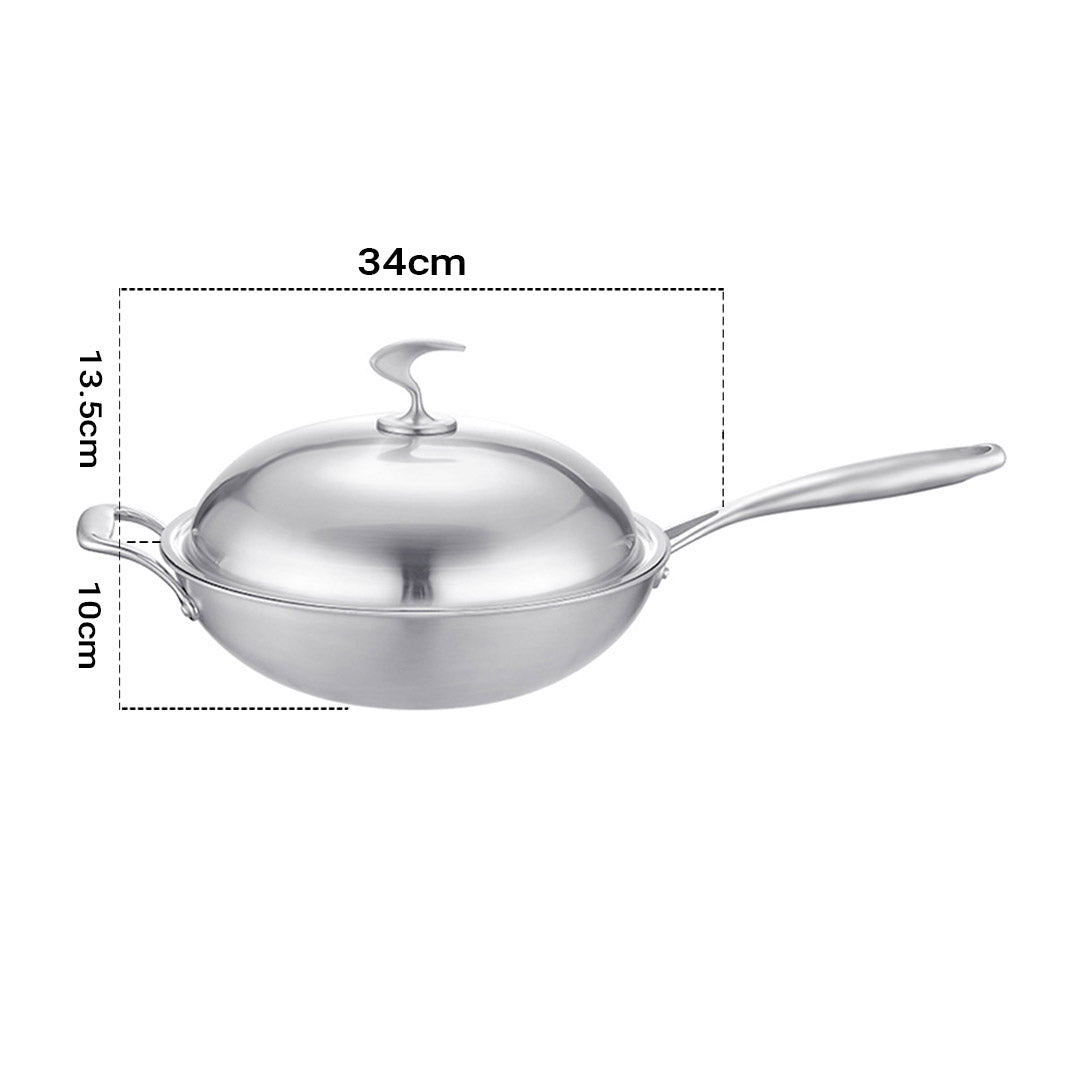 SOGA 18/10 Stainless Steel Fry Pan 34cm Frying Pan Top Grade Skillet with Helper Handle and Lid - Cafe Supply
